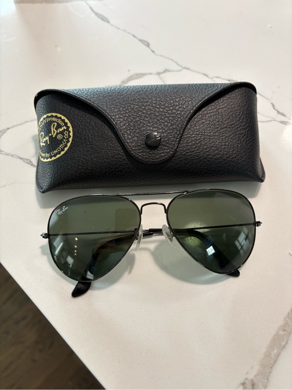 Ray-Ban Aviator Sunglasses - Black Frame Green Lenses